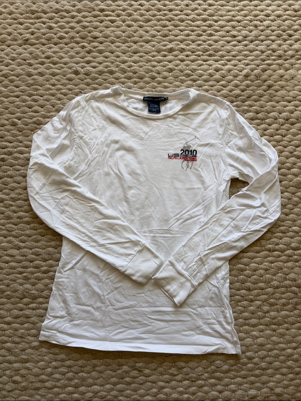 Ralph Lauren White Long Sleeve Tee with 2010 Chest Graphic